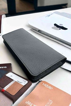 Hakiki Deri Telefon Gözlü Mıknatıslı Siyah Cüzdan DD2727