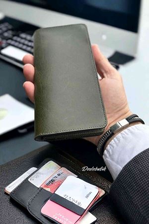 Hakiki Deri Telefon Gözlü Mıknatıslı Yeşil Cüzdan DD2727