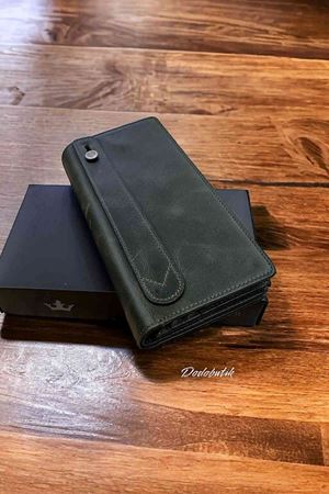 Hakiki Deri Telefon Gözlü Mıknatıslı Yeşil Cüzdan DD2725