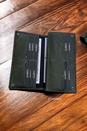 Hakiki Deri Telefon Gözlü Mıknatıslı Yeşil Cüzdan DD2725