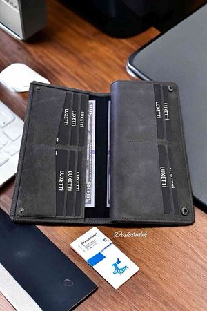 Hakiki Deri Telefon Gözlü Mıknatıslı Gri Cüzdan DD2725