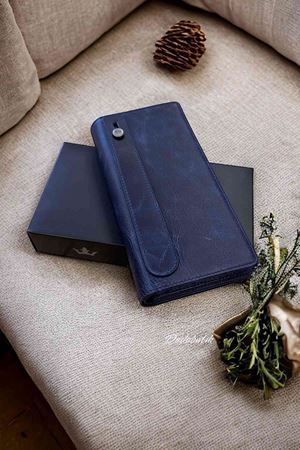 Hakiki Deri Telefon Gözlü Mıknatıslı Lacivert Cüzdan DD2725