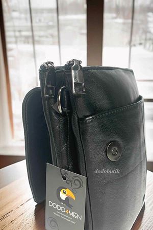 Hakiki Deri Erkek Siyah Postacı Çantası DDA21