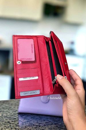 Bayan Kırmızı Deri Cüzdan DD464