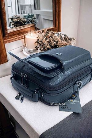 Siyah Telefon Gözlü Çelik Kasa Postacı Çantası 6006