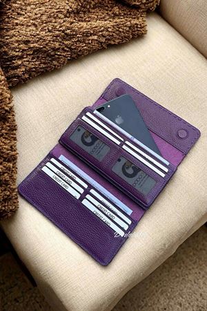 Bayan Mor Hakiki Deri Cüzdan 444